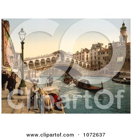 Photochrom of Rialto Bridge, Venice, Italy - Royalty Free Historical Stock Photography by JVPD