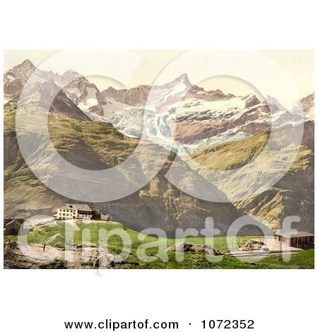 Photochrom of Riffelberg Hotel and Train Station, Valais - Royalty Free Historical Stock Photography by JVPD