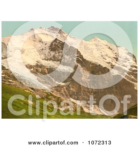 Photochrom of Scheidegg, Jungfrau and Silberhorn Mountains - Royalty Free Historical Stock Photography by JVPD