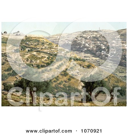 Photochrom of Siloam and the Tyrophean Valley, Jerusalem - Royalty Free Historical Stock Photo by JVPD