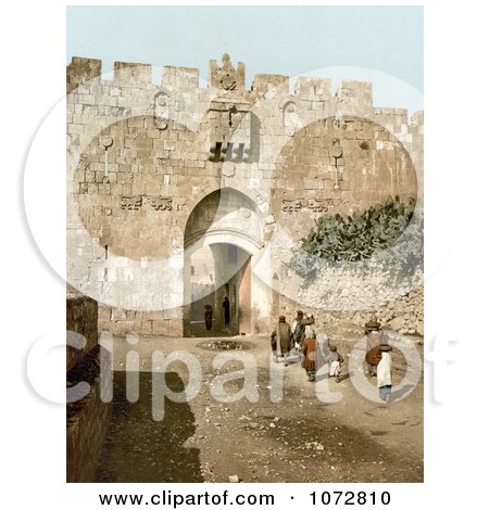 Photochrom of St. Stephen’s Gate, Jerusalem - Royalty Free Historical Stock Photography by JVPD