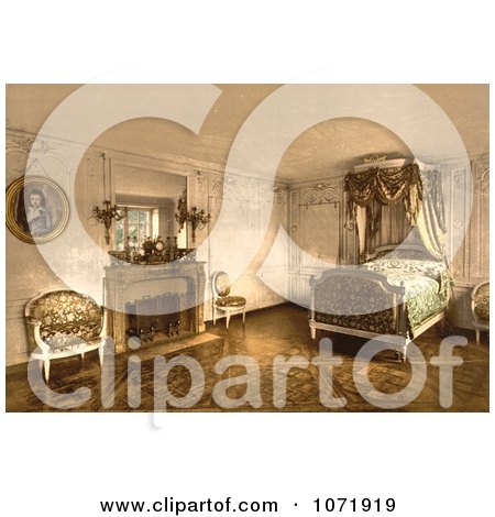 Photochrom of the Bedroom of Marie Antoinette at Petit Trianon - Royalty Free Historical Stock Photo by JVPD