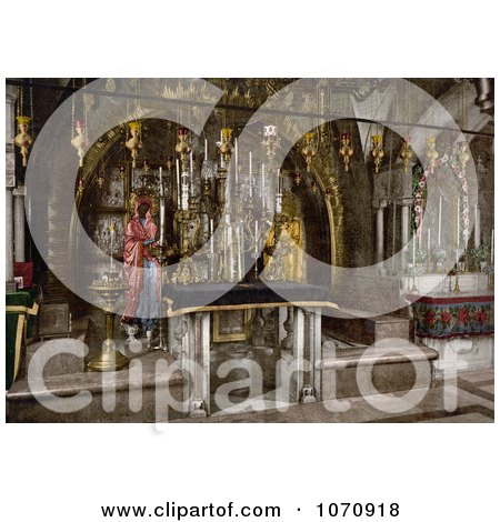 Photochrom of the Calvary and the Greek altar, The Holy Sepulchre, Jerusalem - Royalty Free Historical Stock Photo by JVPD