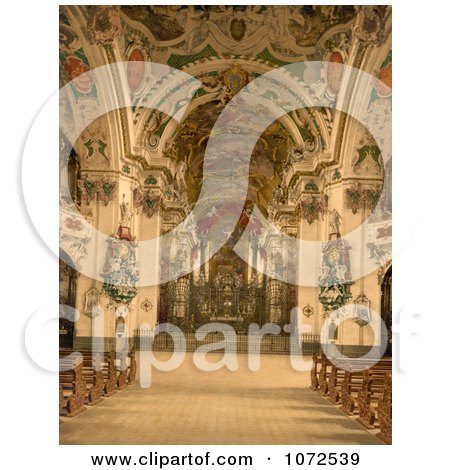 Photochrom of the Church Interior at Einsiedeln Abbey, Switzerland - Royalty Free Historical Stock Photography by JVPD