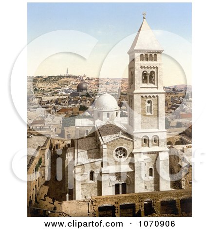 Photochrom of the Church of St. Saviour, Jerusalem - Royalty Free Historical Stock Photo by JVPD