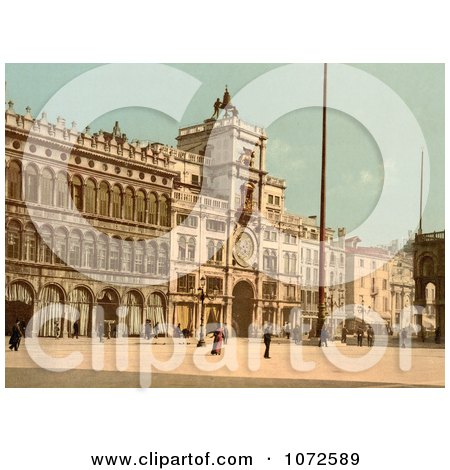 Photochrom of the Clock Tower in St Marks Place, Venice - Royalty Free Historical Stock Photography by JVPD