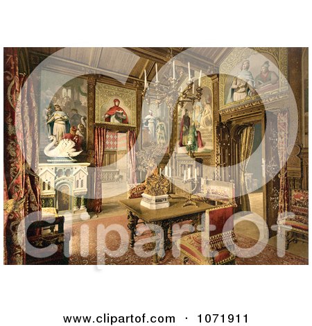 Photochrom of the Dining Room in Neuschwanstein Castle - Royalty Free Historical Stock Photo by JVPD