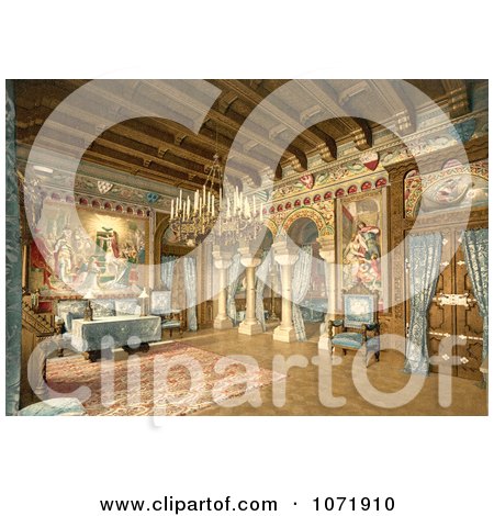 Photochrom of the Drawing Room in Neuschwanstein Castle - Royalty Free Historical Stock Photo by JVPD