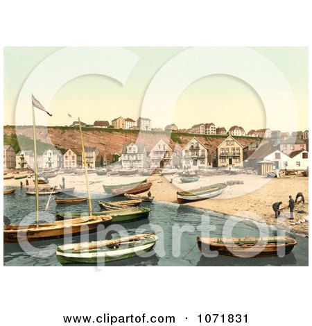 Photochrom of the East Beach of Helgoland With Boats and Buildings, Germany - Royalty Free Historical Stock Photo  by JVPD