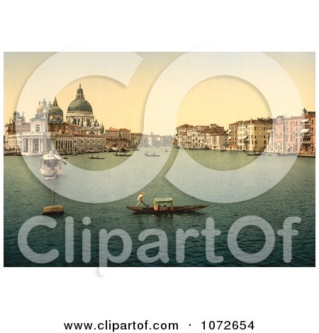 Photochrom of the Grand Canal, Santa Maria della Salute, Venice - Royalty Free Historical Stock Photography by JVPD
