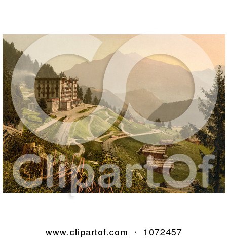 Photochrom of the Grand Hotel in Switzerland - Royalty Free Historical Stock Photography by JVPD