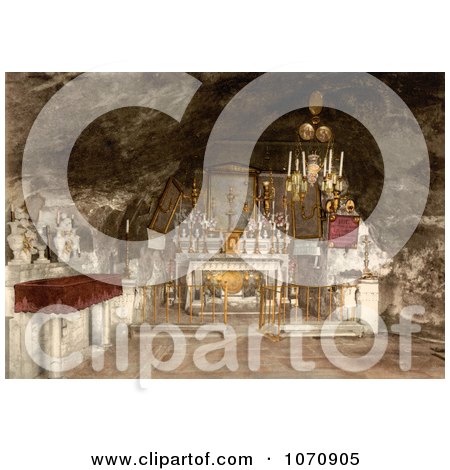 Photochrom of the Grotto of the Agony, Jerusalem - Royalty Free Historical Stock Photo by JVPD