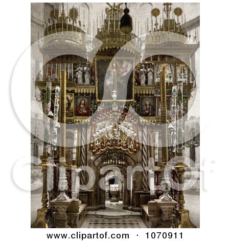 Photochrom of the Holy Sepulchre Interior in Jerusalem, Israel - Royalty Free Historical Stock Photo by JVPD