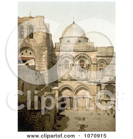 Photochrom of The Holy Sepulchre, Jerusalem, Israel - Royalty Free Historical Stock Photo by JVPD