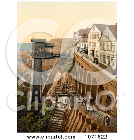 Photochrom of the Lift and Grand Staircase of Helgoland, Germany - Royalty Free Historical Stock Photo  by JVPD