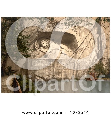 Photochrom of the Lion Monument in Switzerland - Royalty Free Historical Stock Photography by JVPD