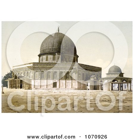 Photochrom of the Mosque of Omar and Judgment Seat of David, Jerusalem - Royalty Free Historical Stock Photo by JVPD