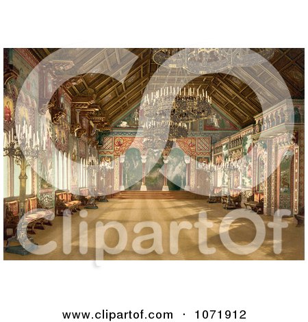Photochrom of the Music Room at Neuschwanstein Castle - Royalty Free Historical Stock Photo by JVPD