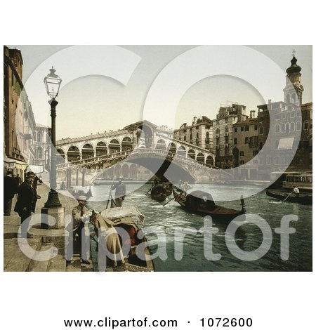 Photochrom of The Rialto Bridge, Venice, Italy - Royalty Free Historical Stock Photography by JVPD