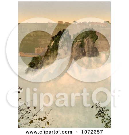 Photochrom of the Rocks in the Center of Rhine Falls - Royalty Free Historical Stock Photography by JVPD