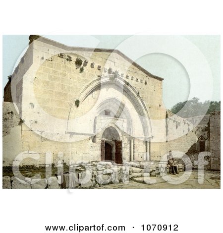 Photochrom of the Tomb of the Virgin and Cave of Agony - Royalty Free Historical Stock Photo by JVPD