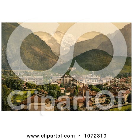 Photochrom of the Town of Interlaken Near Jungfrau Mountain - Royalty Free Historical Stock Photography by JVPD