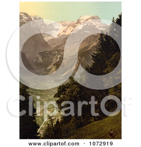 Photochrom of the Valley of Lintthal in Switzerland - Royalty Free Historical Stock Photography by JVPD