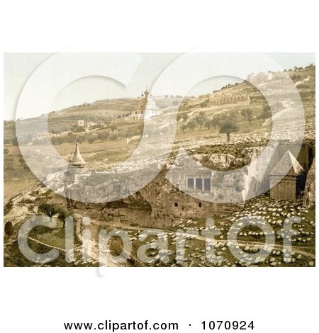 Photochrom of the Valley of the Tombs of Jehoshaphat, Jerusalem, Israel - Royalty Free Historical Stock Photo by JVPD
