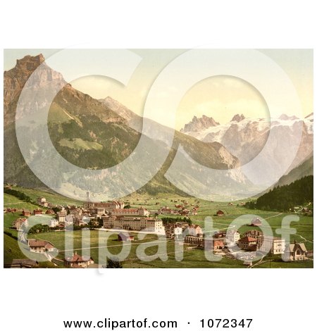 Photochrom of the Village in Engelberg Valley, Switzerland - Royalty Free Historical Stock Photography by JVPD