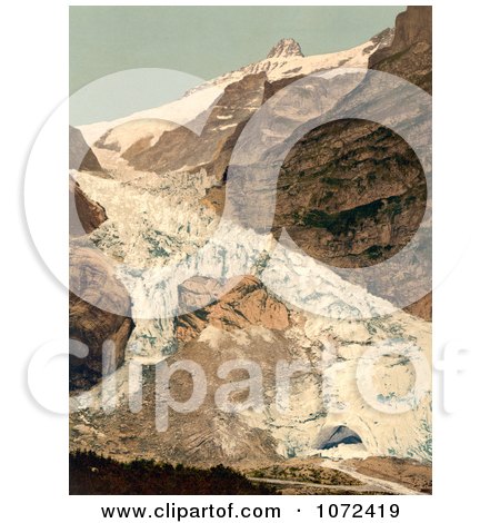 Photochrom of the Village of Grindelwald and Eiger Glacier - Royalty Free Historical Stock Photography by JVPD