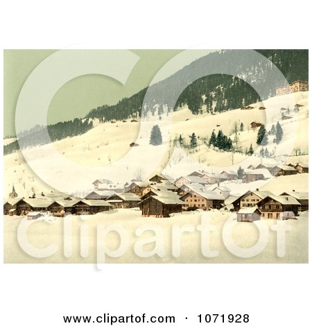 Photochrom of the Village of Leysin in Winter - Royalty Free Historical Stock Photo by JVPD