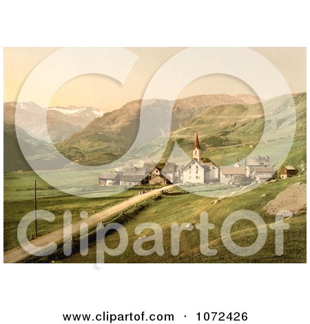 Photochrom of the Village of of Realp near Furka Pass, Switzerland - Royalty Free Historical Stock Photography by JVPD