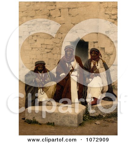 Photochrom of Three Bedouins in Jordan - Royalty Free Historical Stock Photography by JVPD