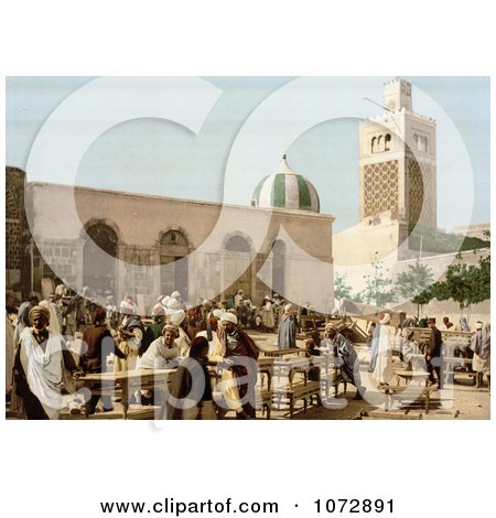 Photochrom of Vendors and Customers at the Ebony market, Tunis, Tunisia - Royalty Free Historical Stock Photography by JVPD