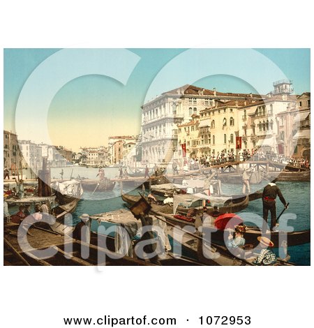 Photochrom of Waterfront Buildings and Gondolas, Grand Canal - Royalty Free Historical Stock Photography by JVPD