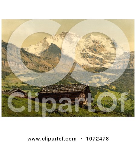 Photochrom of Wengen and Jungfrau Mountains, Switzerland - Royalty Free Historical Stock Photography by JVPD
