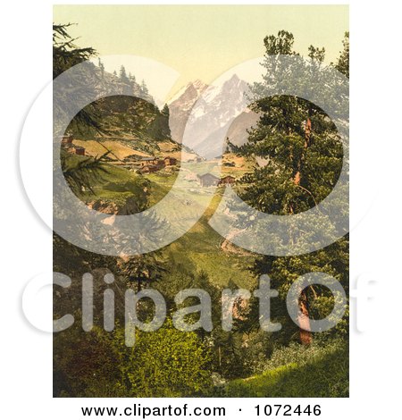 Photochrom of Zmutt Valley With Mischabelhorner Group, Switzerland - Royalty Free Historical Stock Photography by JVPD