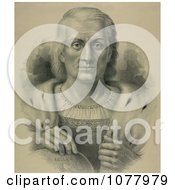 Portrait Of Christopher Columbus Facing Front And Resting His Hand Over America On A Globe Royalty Free Historical Clip Art