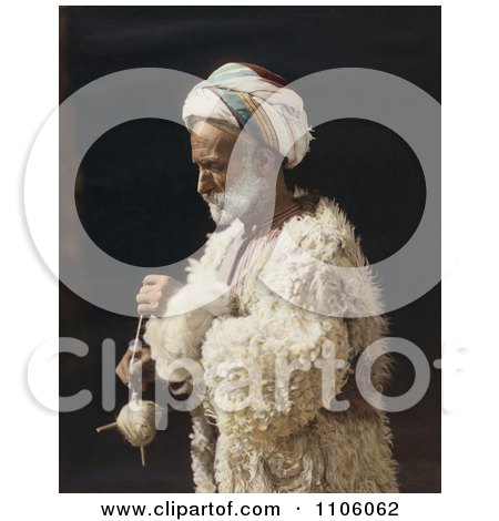 Ramallah Peasant Man Standing And Spinning Wool - Royalty Free Historical Stock Photo by JVPD