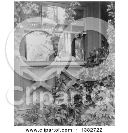 Royalty Free Historical Photo of Mark Twain, Samuel Langhorne Clemens, Looking out a Window into a Garden, 1903 by JVPD