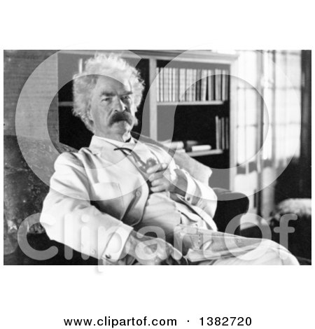 Royalty Free Historical Photo of Mark Twain, Samuel Langhorne Clemens, Sitting in a Chair and Holding a Pipe by JVPD