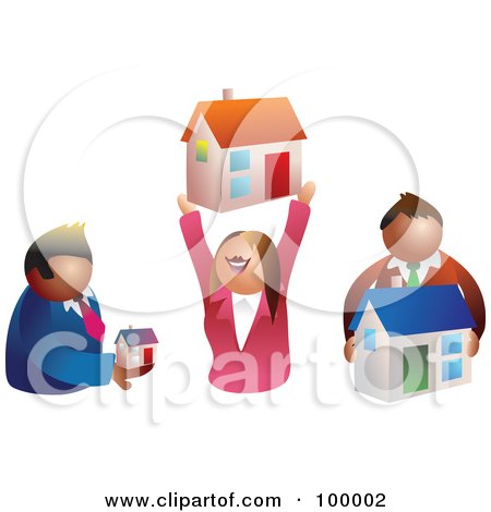 Royalty-Free (RF) Clipart Illustration of a Group Of Realtors Holding Houses by Prawny