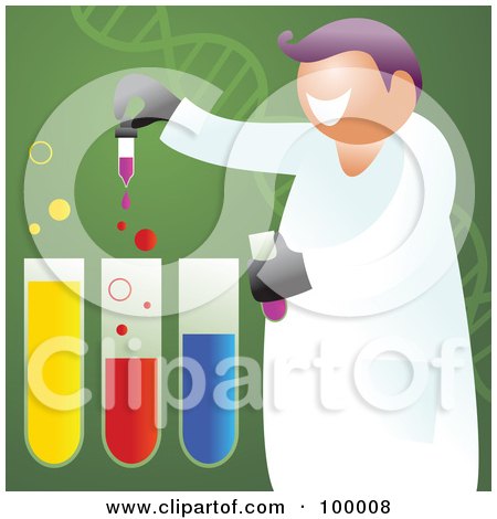 Royalty-Free (RF) Clipart Illustration of a Happy Chemist Mixing Chemicals In Test Tubes by Prawny