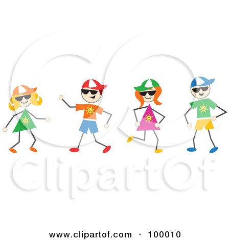 Royalty-Free (RF) Clipart Illustration of Stick Summer Children Wearing Hats by Prawny