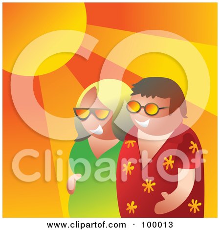 Royalty-Free (RF) Clipart Illustration of a Summer Couple Walking Under The Sun by Prawny