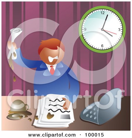 Royalty-Free (RF) Clipart Illustration of a Stressed Business Man Making A Mess At His Desk by Prawny
