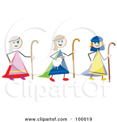 Royalty-Free (RF) Clipart Illustration of Stick Children Dressed As Shepherds by Prawny