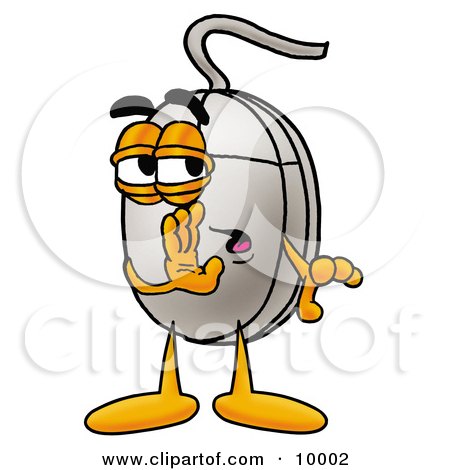 Clipart Picture of a Computer Mouse Mascot Cartoon Character Whispering and Gossiping by Mascot Junction