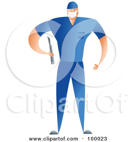 Royalty-Free (RF) Clipart Illustration of a Male Surgeon In Blue Scrubs, Holding A Scalpel by Prawny