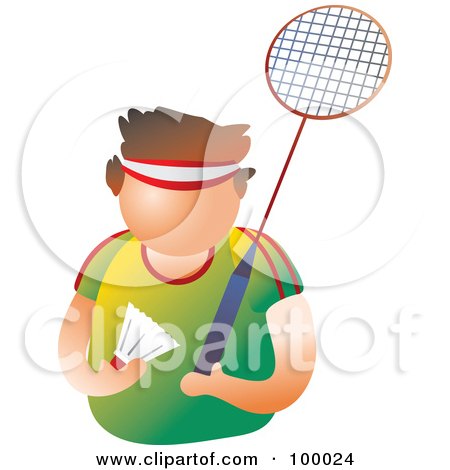 Royalty-Free (RF) Clipart Illustration of a Badminton Player With A Racket And Shuttlecock by Prawny